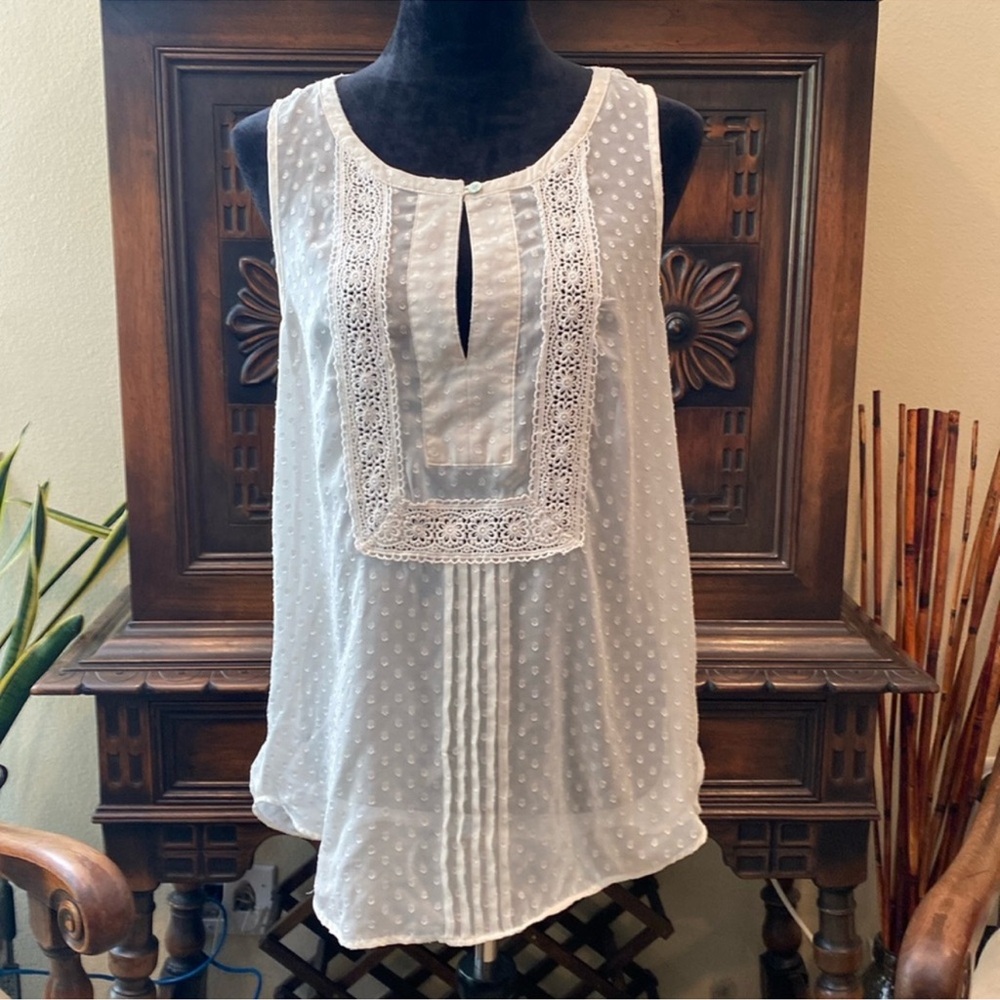 Sheer, sleeveless blouse with polkadots